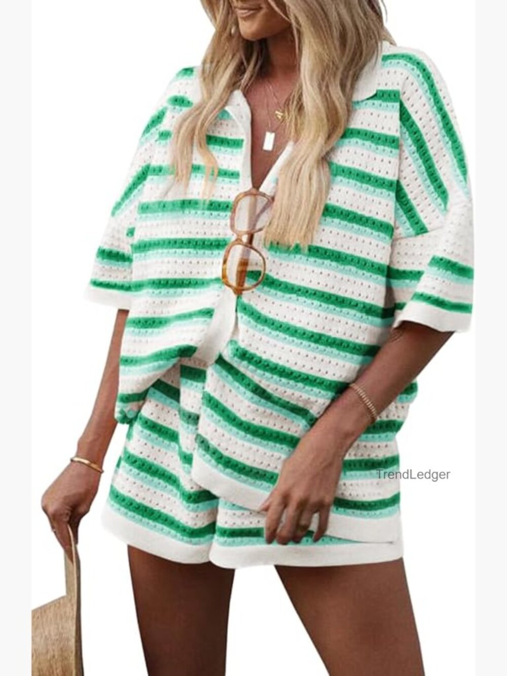 Striped Pajama Set Short Sleeve Button Top & Shorts 2 Piece Summer Lounge Set
